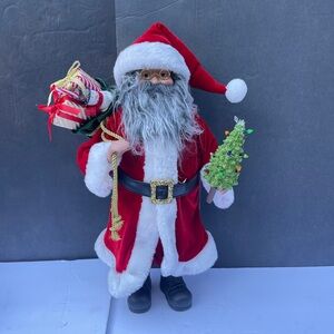 Santa Claus Figurine with Gift Bag and Tree 21” tall